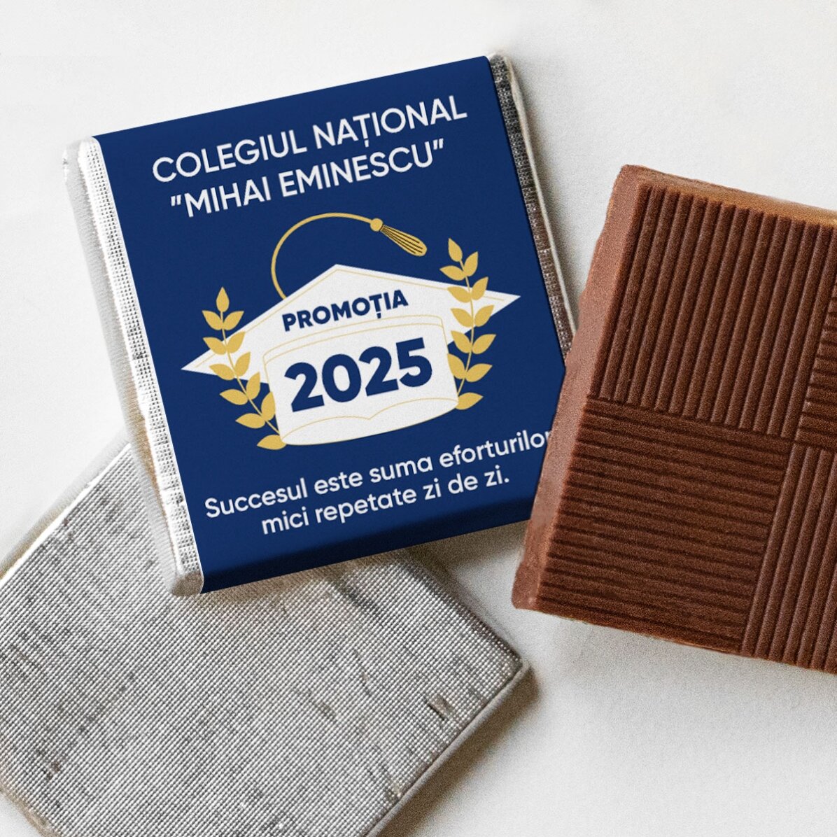 Personalisierte Mini-Schokolade mit Abschlussbotschaft