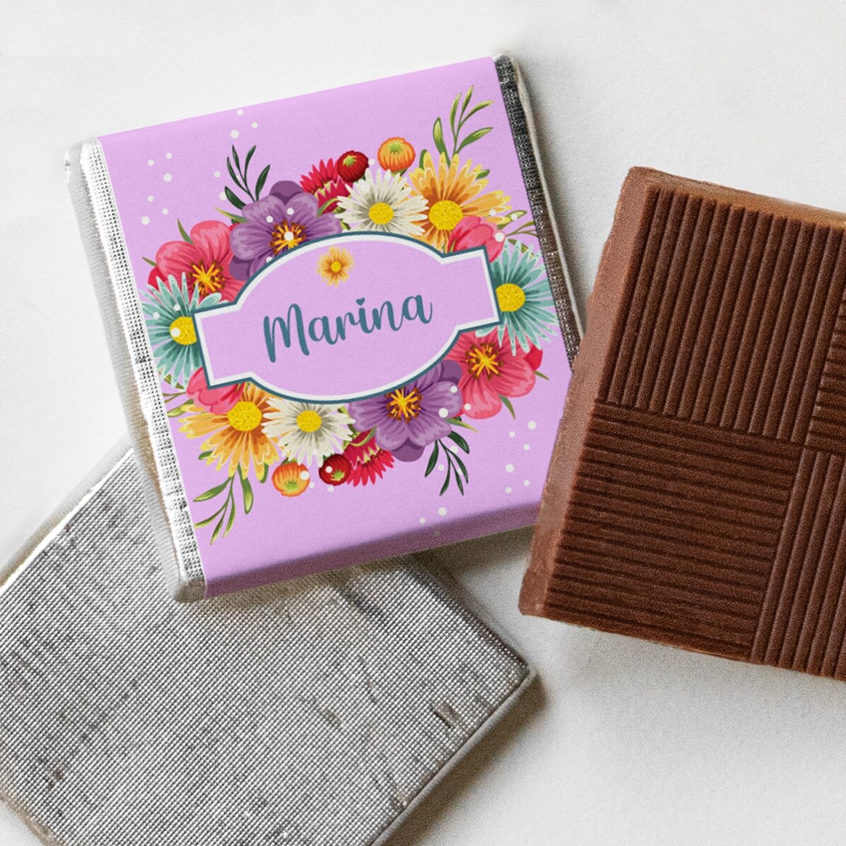 Personalisierte Mini-Schokolade mit Namen – Frühlingsblumen