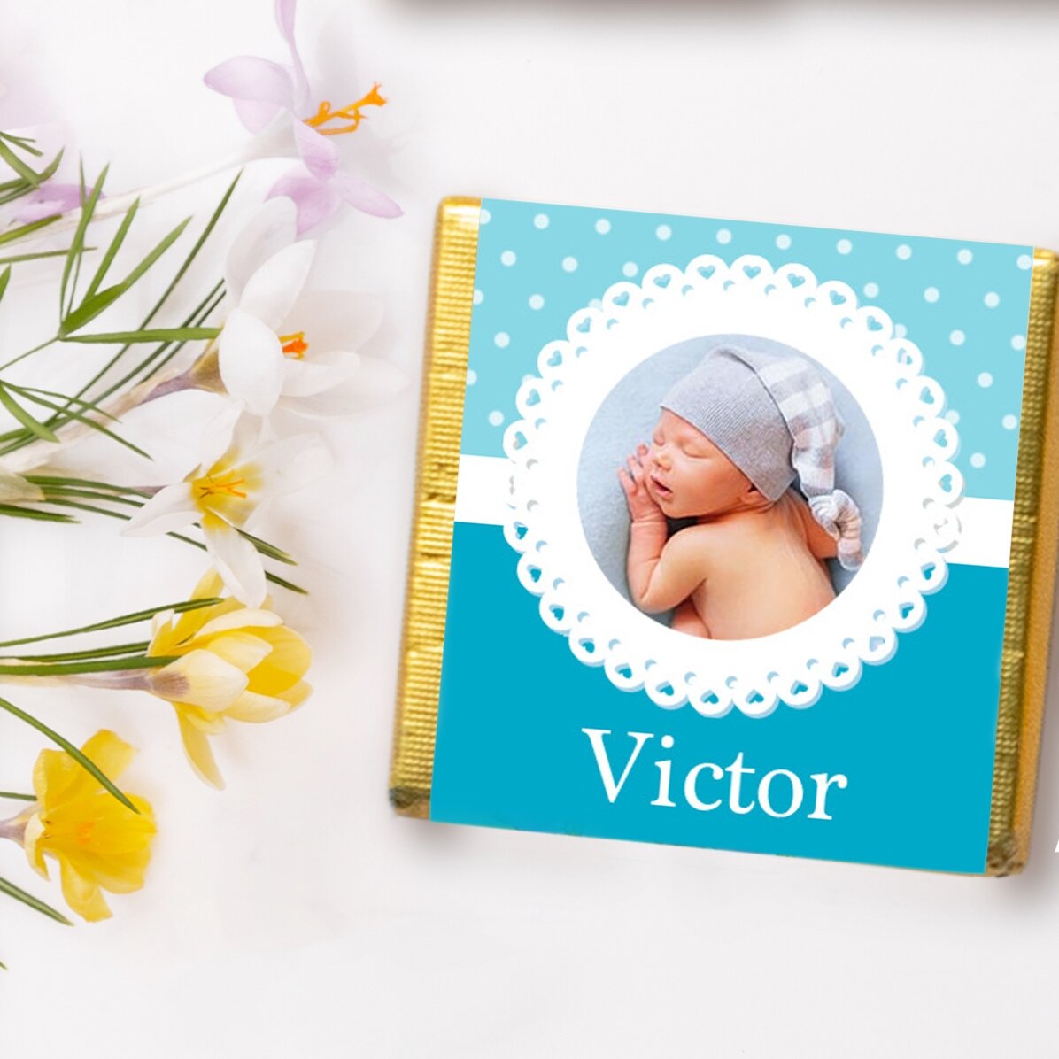 Personalisierte Mini-Schokolade mit Foto und Text – Taufgeschenk