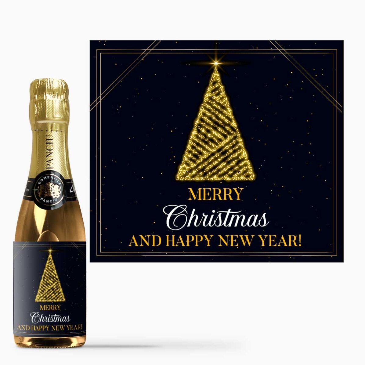 Kleine, mit einem Text personalisierte Sektflasche – Christmas Tree