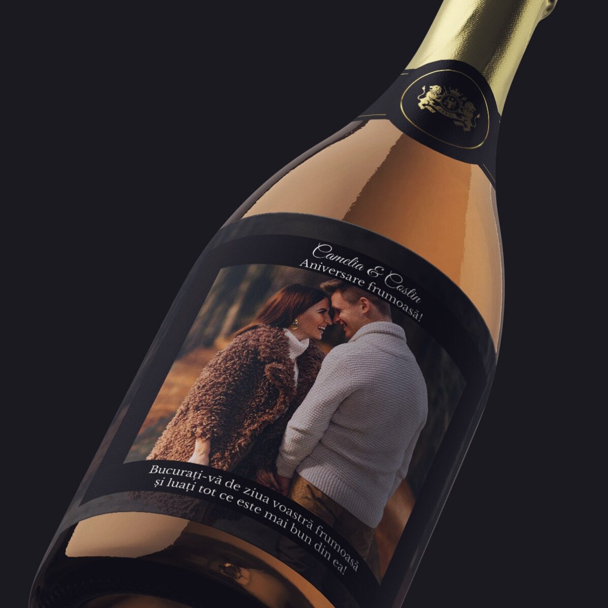 Kleine Sektflasche, individuell gestaltet mit Text und Foto für Geburtstage