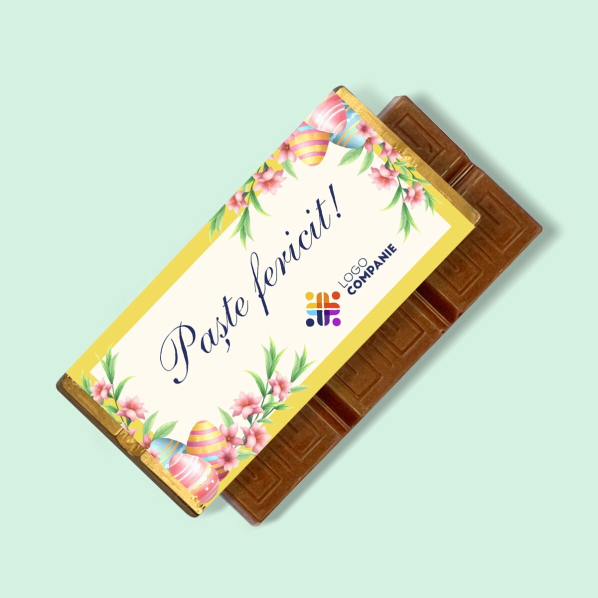 Personalisierte Mini-Schokoladentafel mit Logo und Botschaft – Frohe Ostern