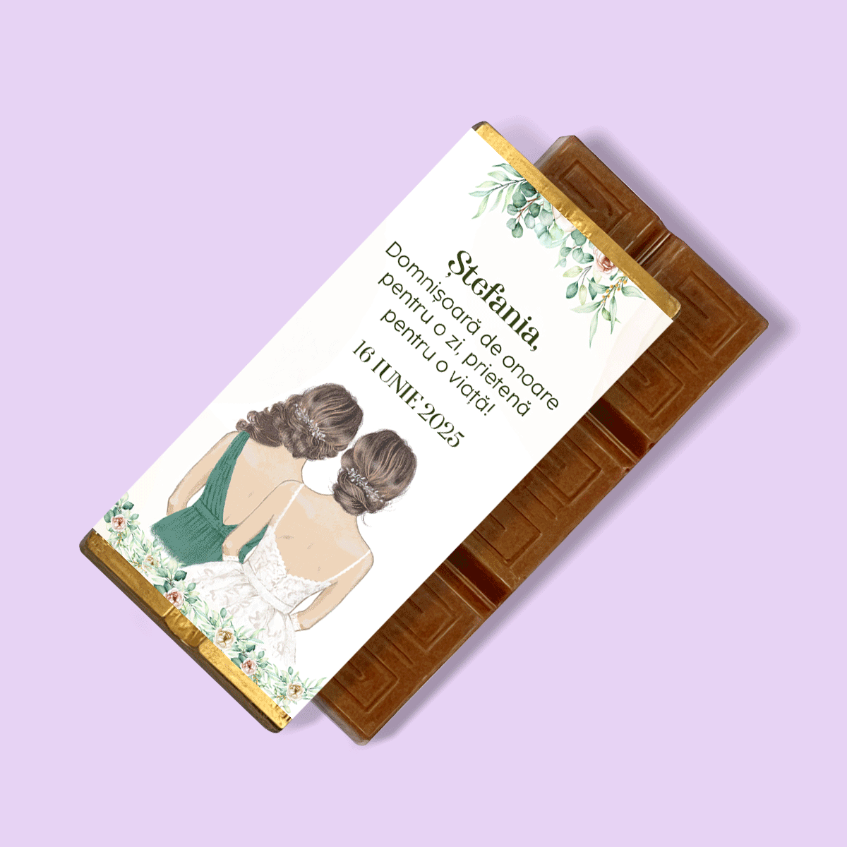 Personalisierte Mini-Schokoladentafel mit Botschaft – Brautjungfer
