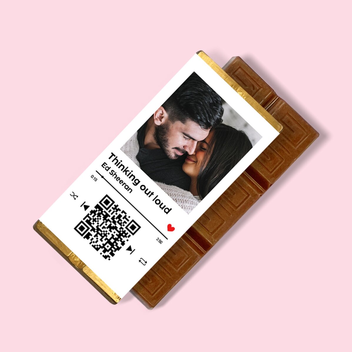 Personalisierte Mini-Schokoladentafel mit Foto, Botschaft und QR-Code – Unser Lied