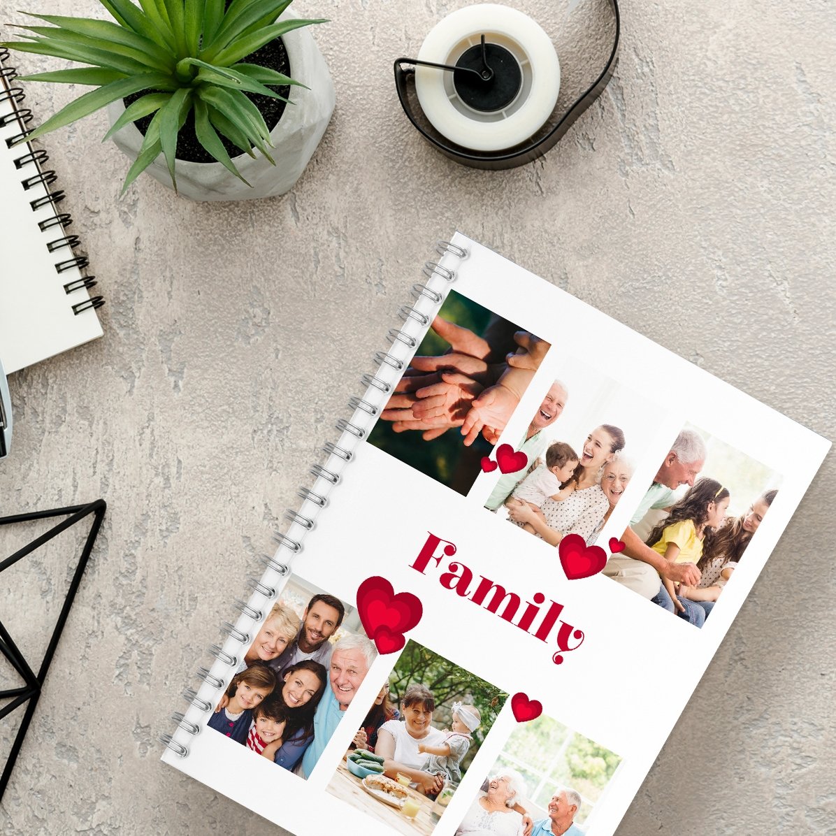 Personalisiertes Notizbuch mit 6 Fotos und Text – Family