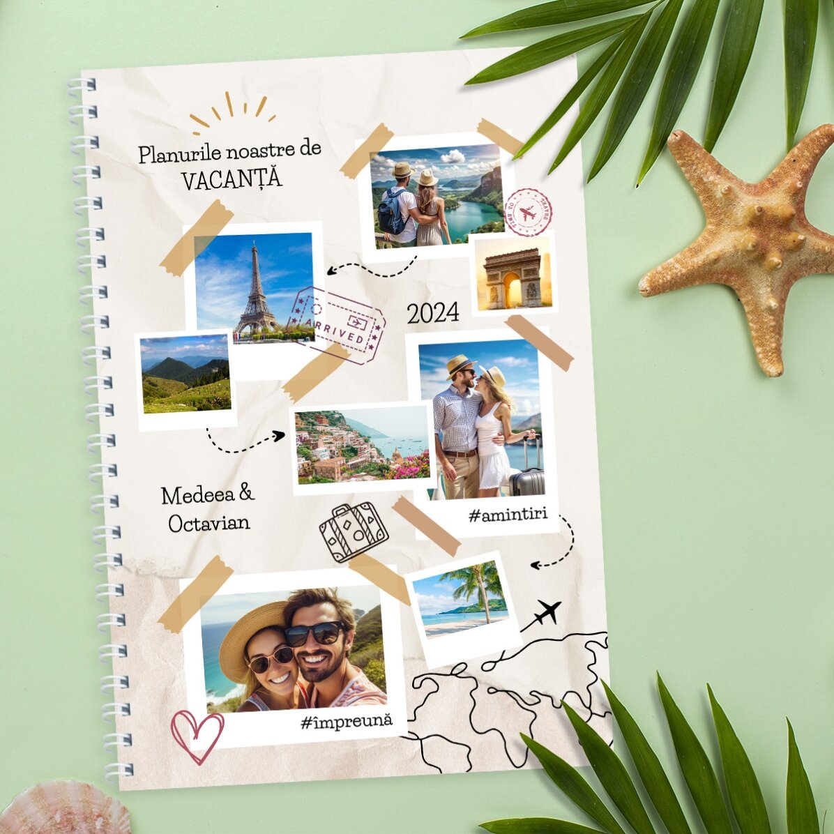 Personalisiertes Notizbuch mit 8 Fotos und Text – Urlaubspläne