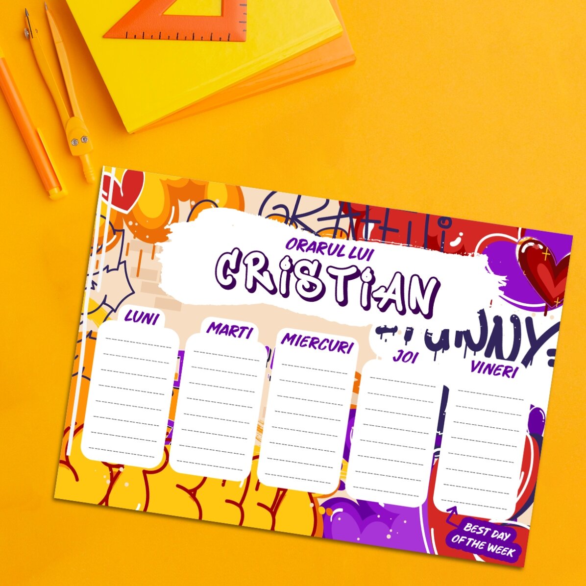 Individuell gestalteter Stundenplan mit Text – Graffiti