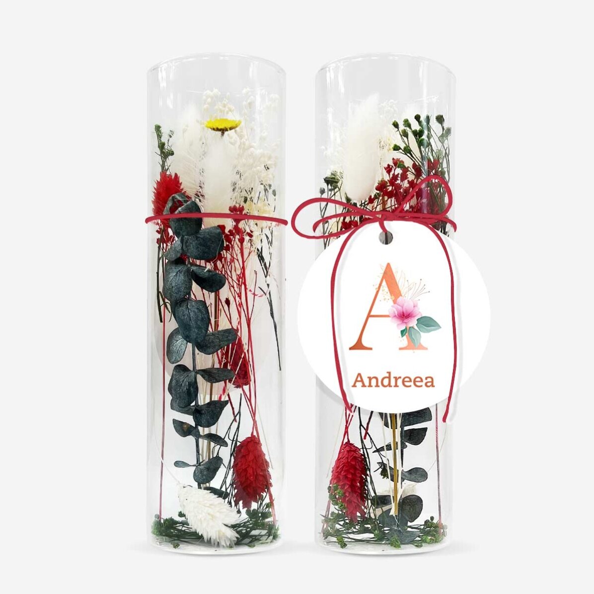 Glasornament mit konservierten Blumen, individuell mit Text gestaltet – Floral
