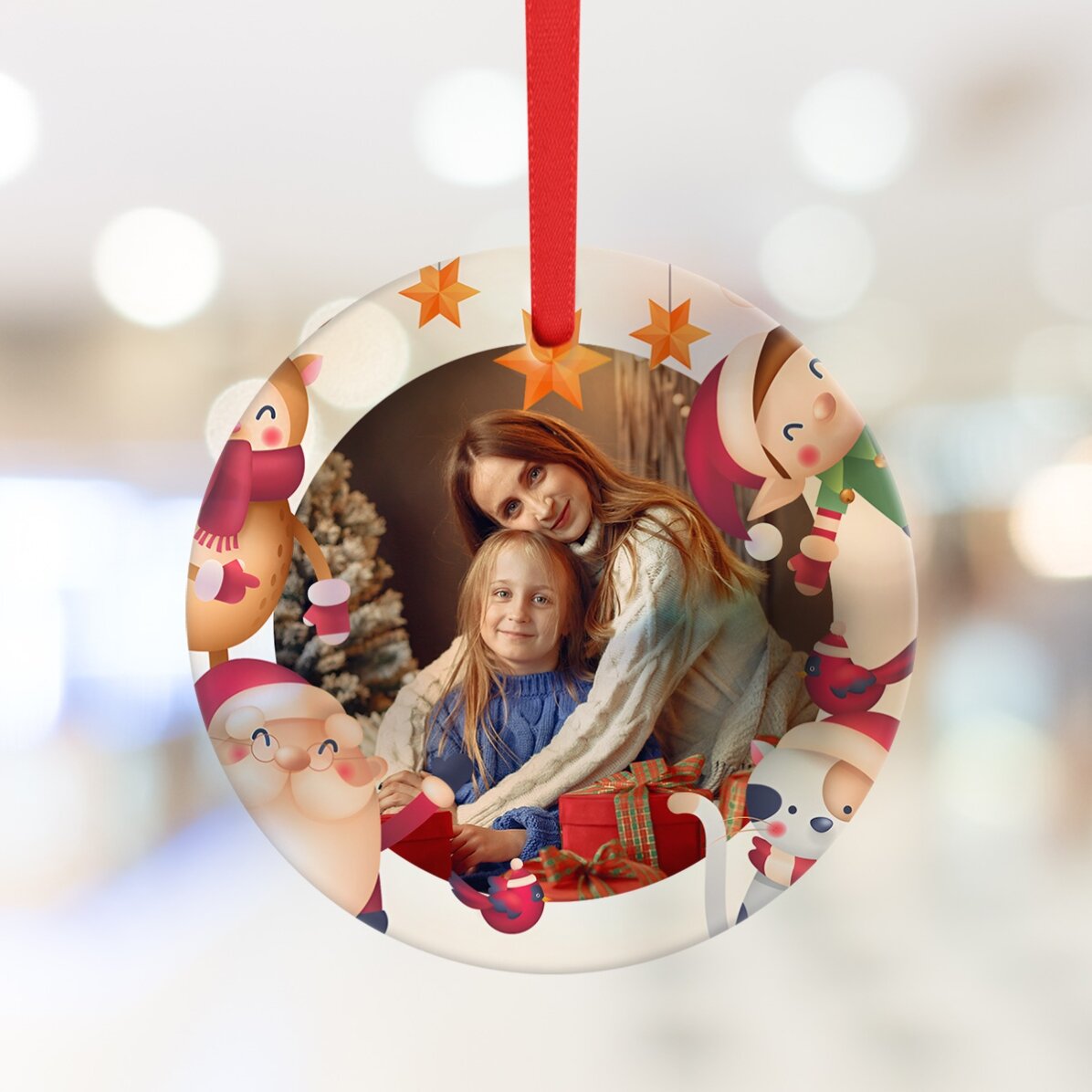 Individuell gestaltete runde Dekoration mit Foto – Weihnachten
