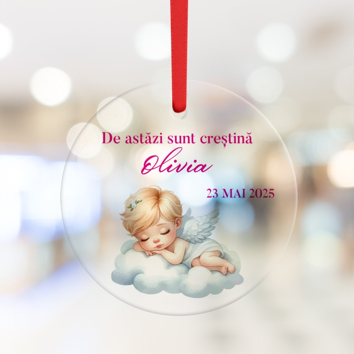 Individuell gestaltetes rundes Ornament mit Text – Taufe