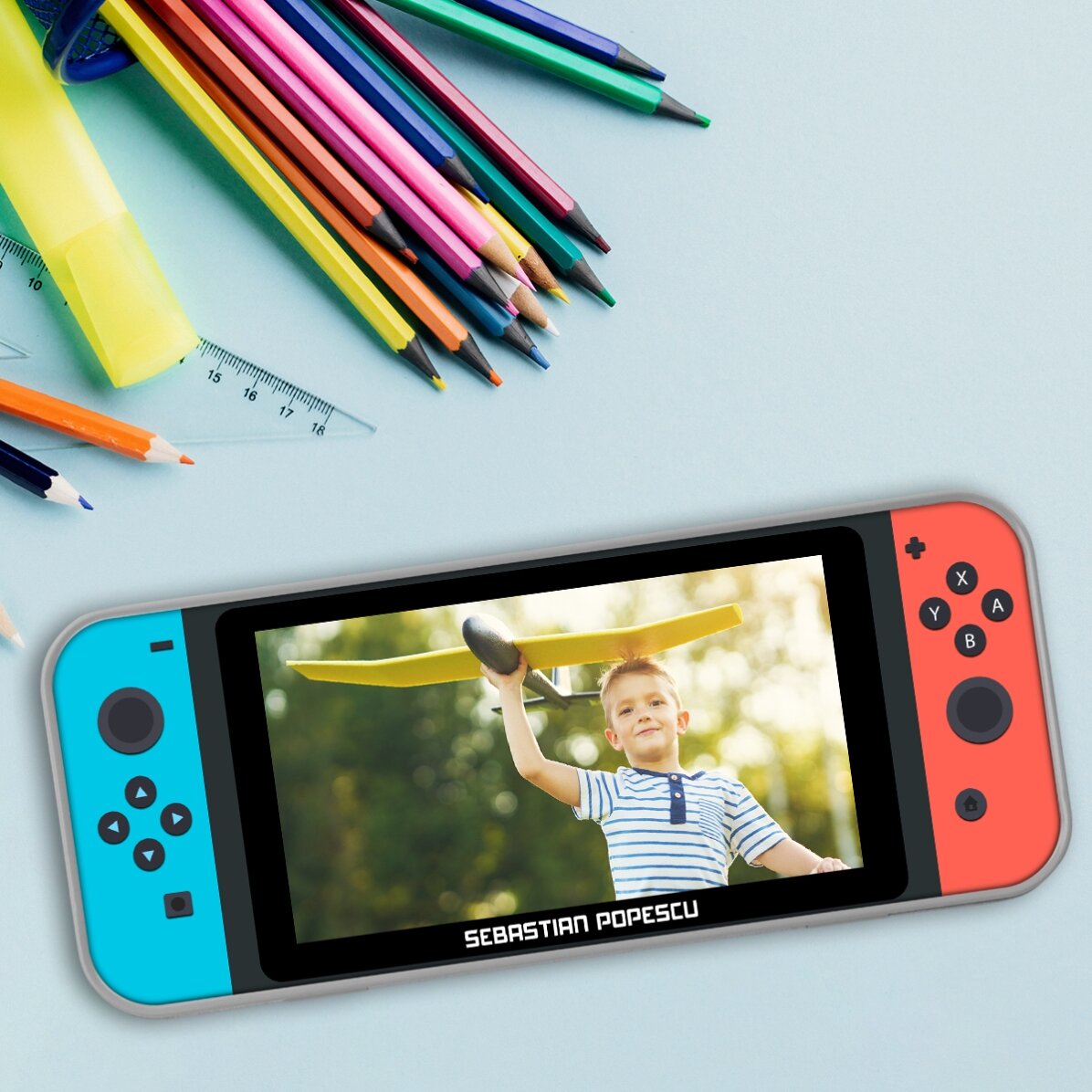 Personalisiertes Federmäppchen mit Foto und Namen – Videospielkonsole