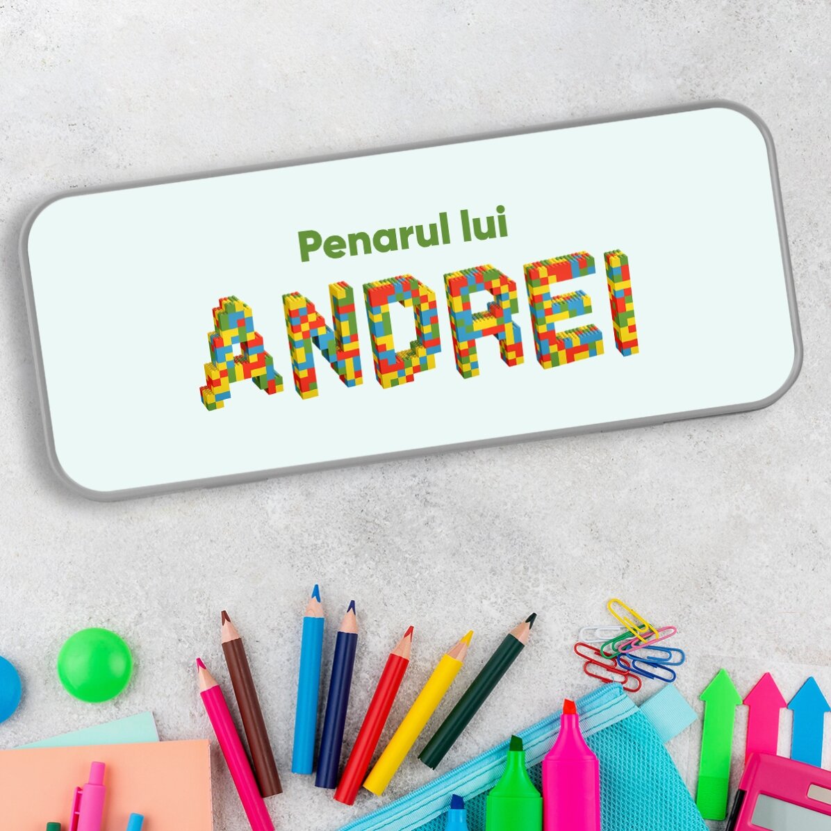Personalisiertes Federmäppchen mit Text – Lego