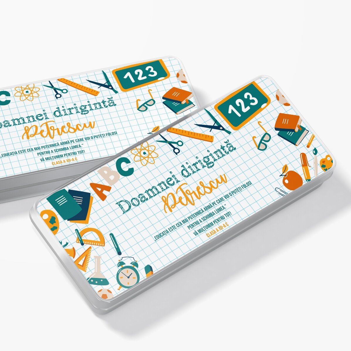Personalisiertes Federmäppchen mit Text für Lehrer