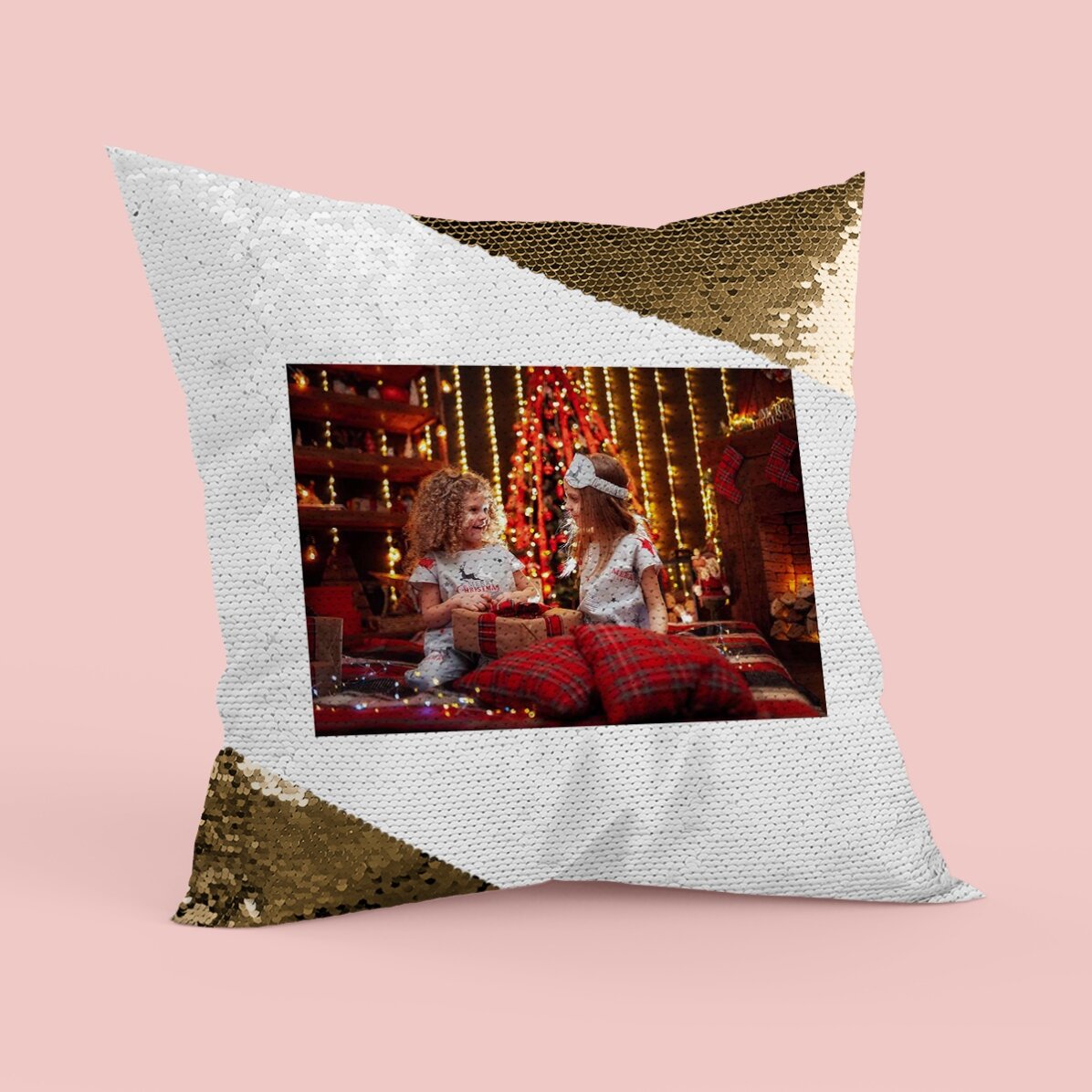 Personalisiertes Kissen mit Pailletten und Foto