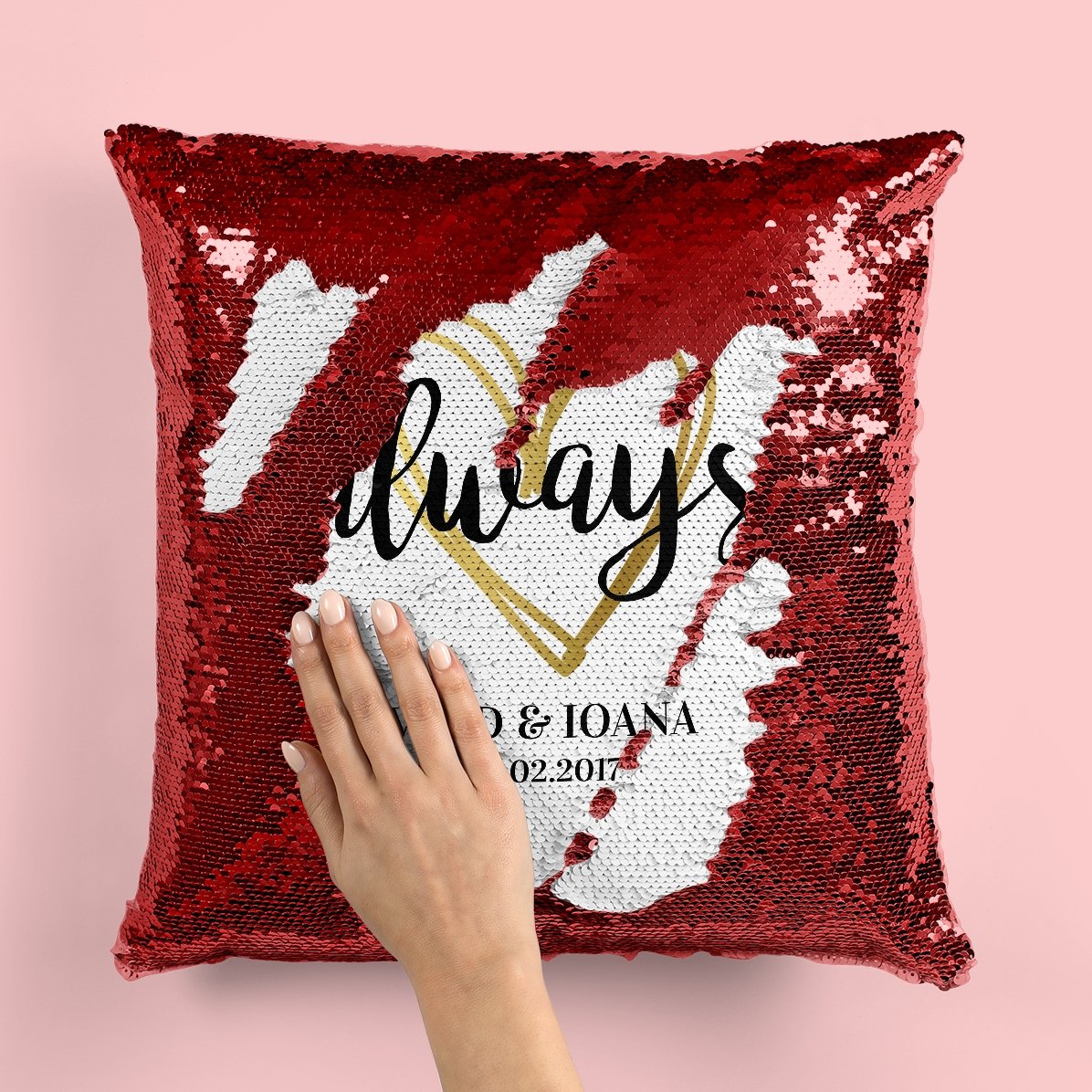 Personalisiertes Kissen mit Pailletten und Schriftzug – Always
