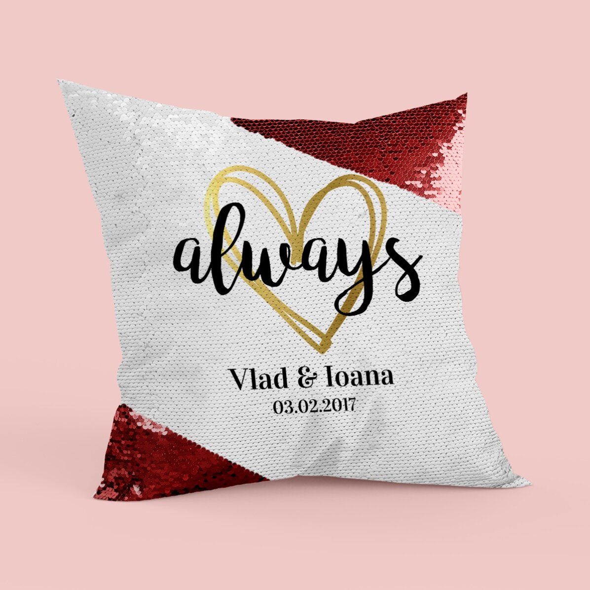 Personalisiertes Kissen mit Pailletten und Schriftzug – Always