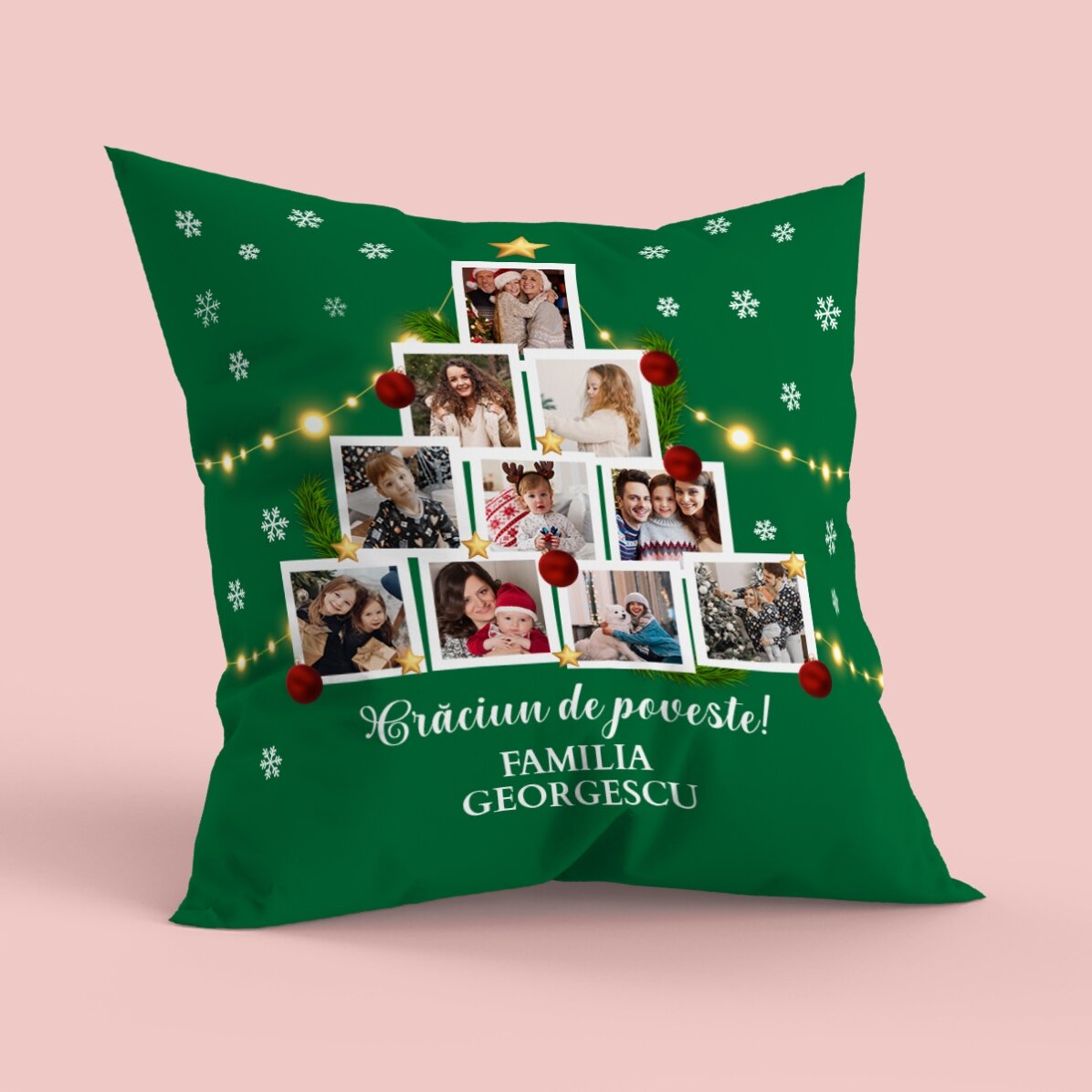 Personalisiertes Kissen mit 10 Fotos und einer Botschaft – Weihnachten