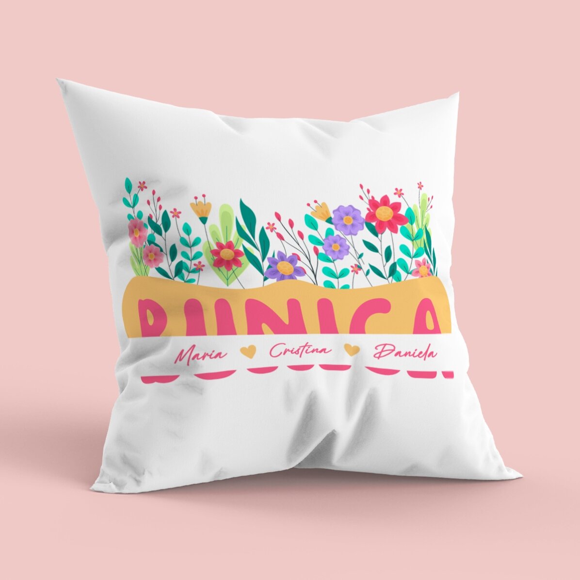 Personalisiertes Kissen mit Text, großes Format – Blumenwiese