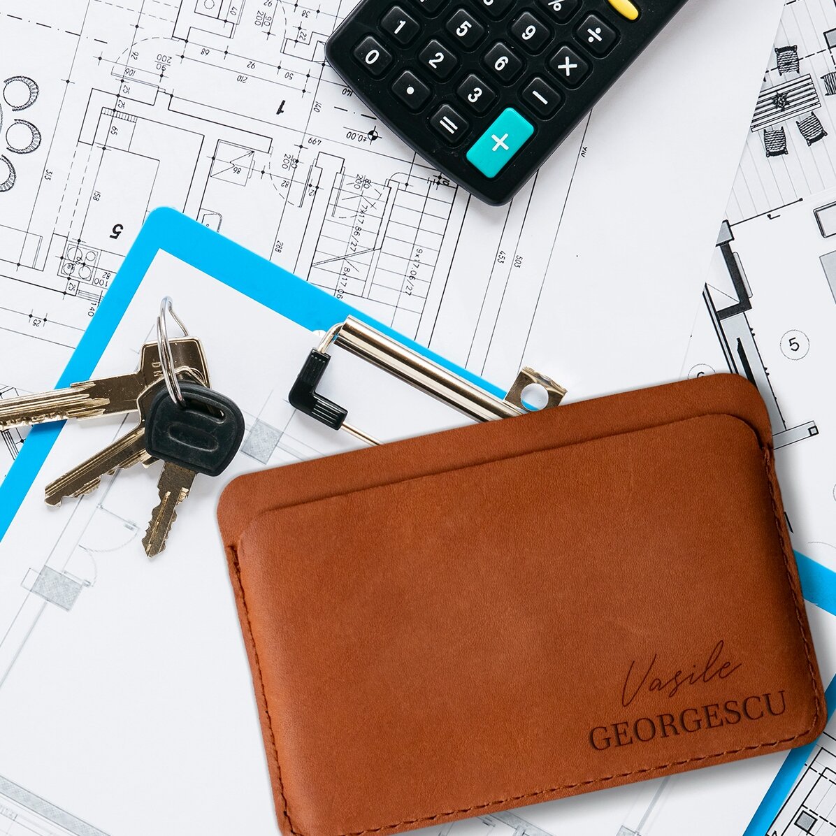 Personalisierte Lederbrieftasche mit 2 Namen
