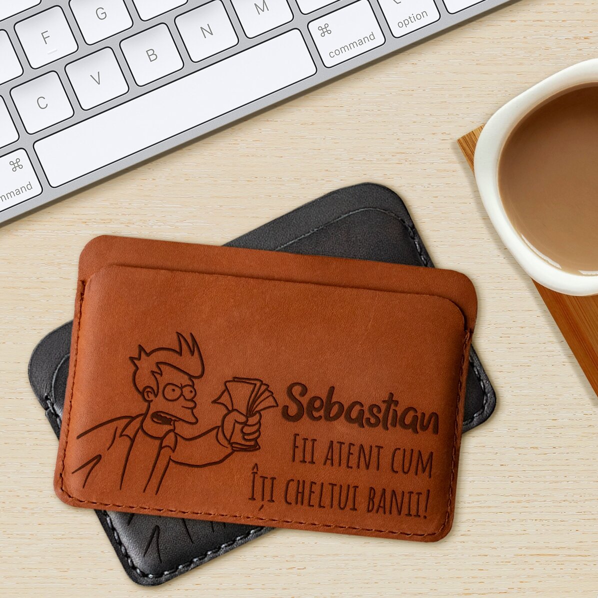 Personalisierte Lederbrieftasche mit Botschaft und Namen – Geld