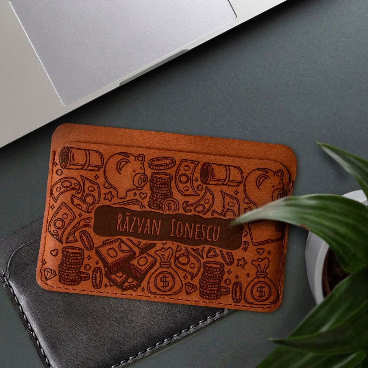 Personalisierte Lederbrieftasche mit Namen – Money Maker