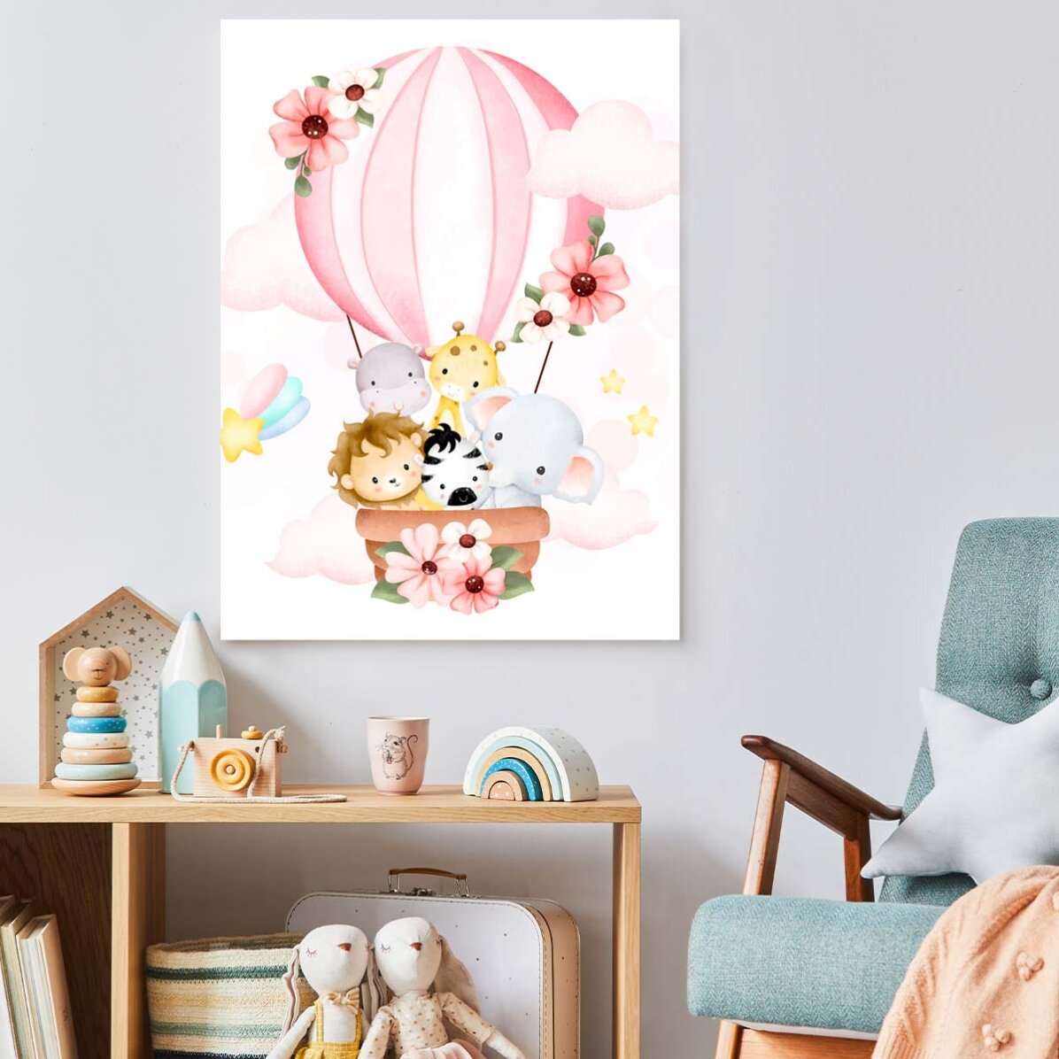 Poster „Tiere im Heißluftballon“