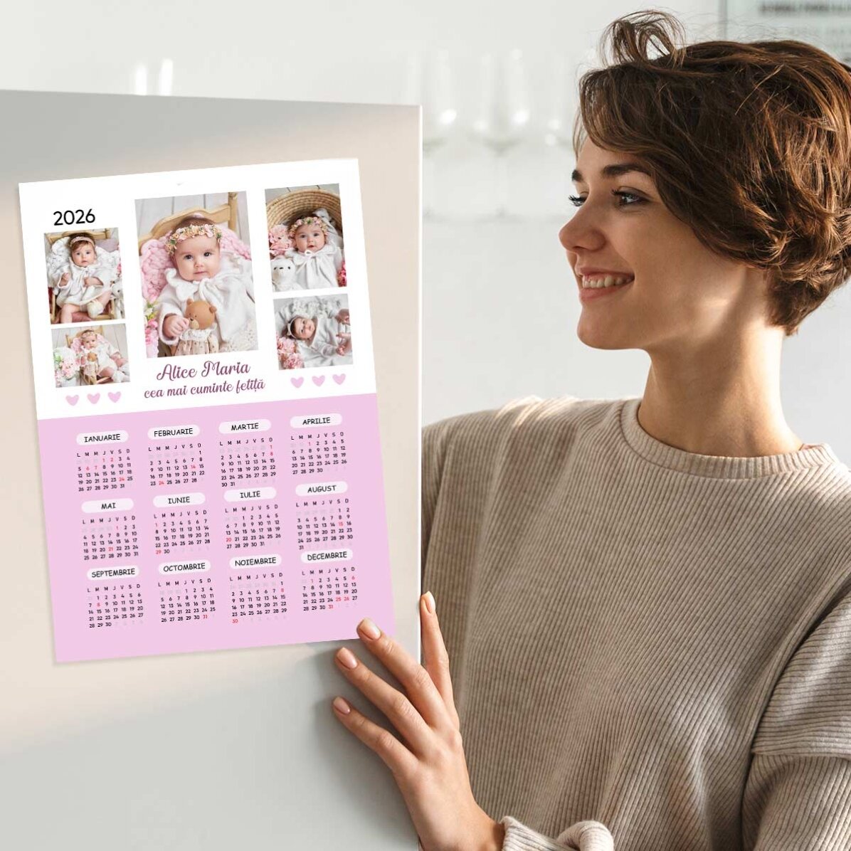 Individuell gestaltetes Kalenderposter mit 5 Fotos und Text – Baby