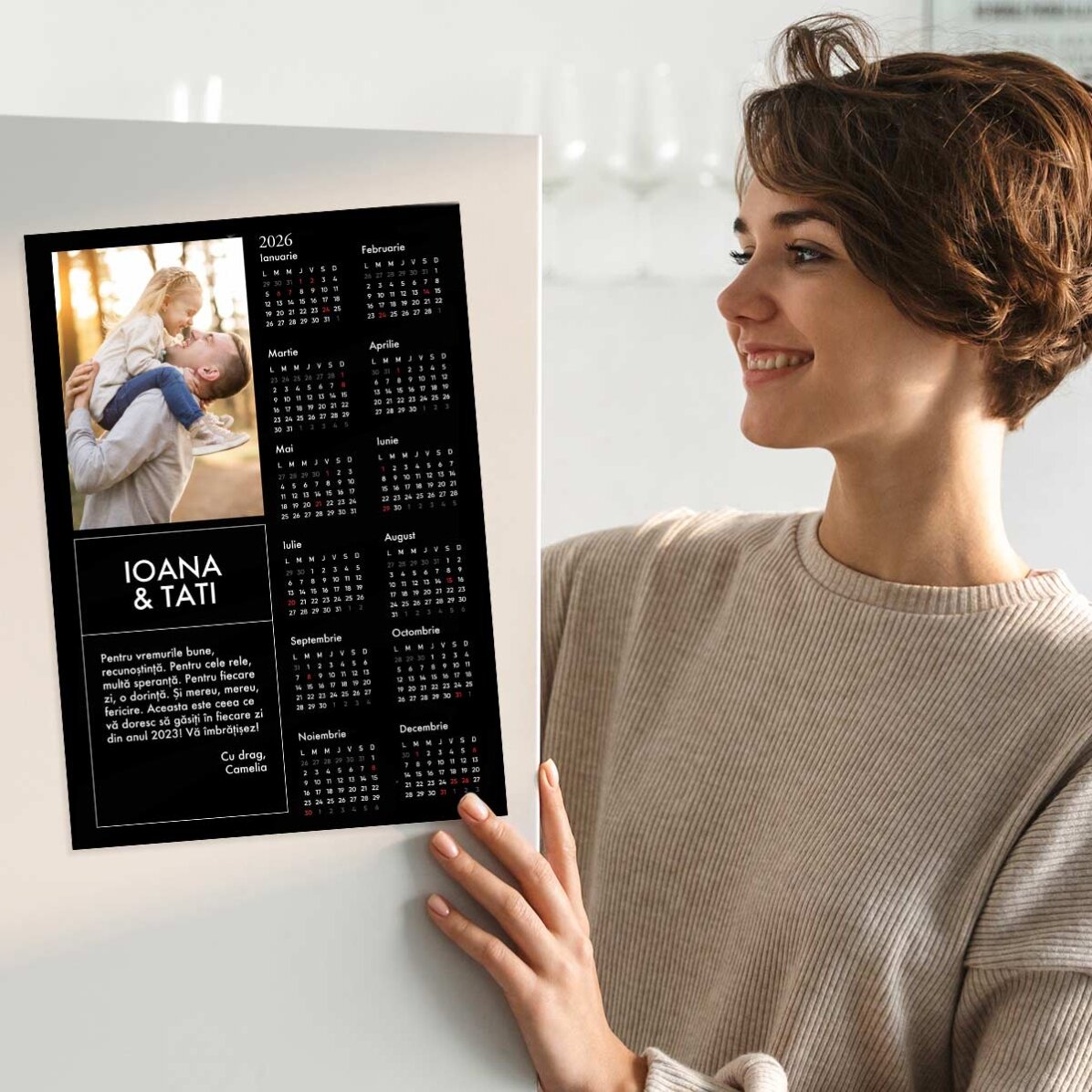 Individuell gestaltetes Kalenderposter mit einem Foto und einer Botschaft