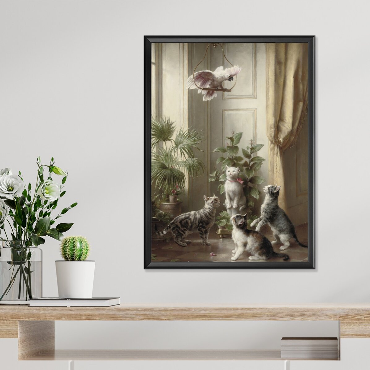 Plakat von Carl Reichert, „Katzen und Kakadu“, 1898
