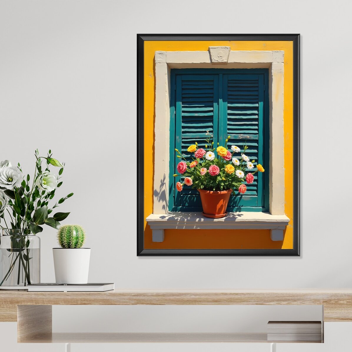 Poster: Fenster mit Blumentopf