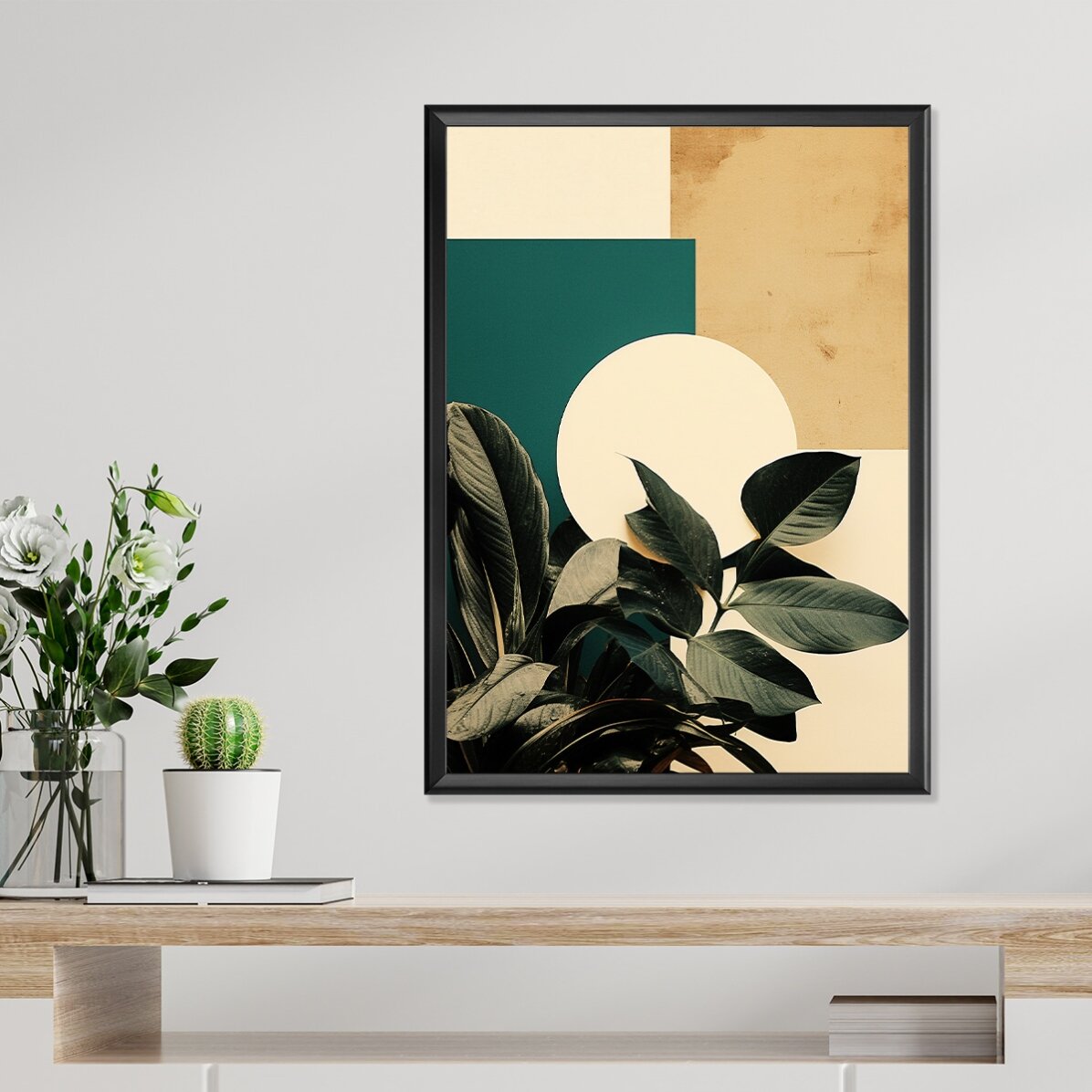 Poster „Blätter und geometrische Formen“