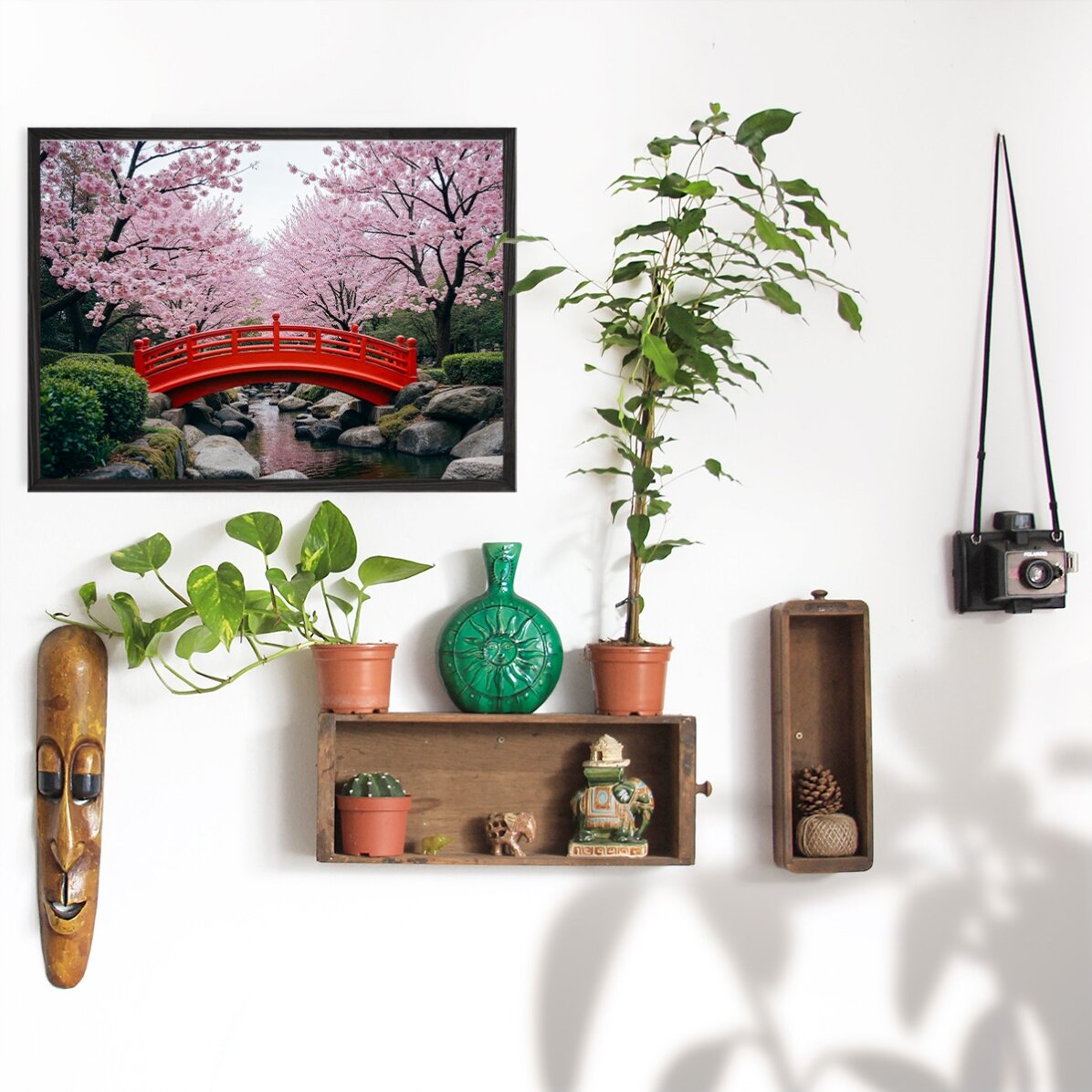 Poster „Japanischer Garten – Blühende Kirschbäume“