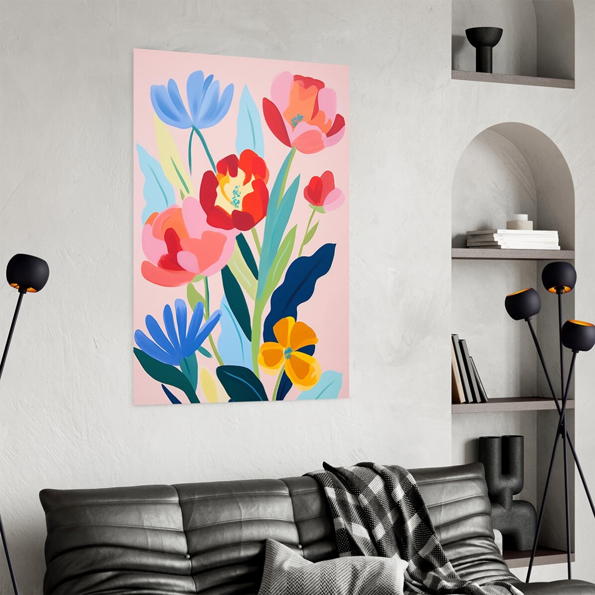 Poster mit einer Illustration von bunten Blumen, gezeichnet 2