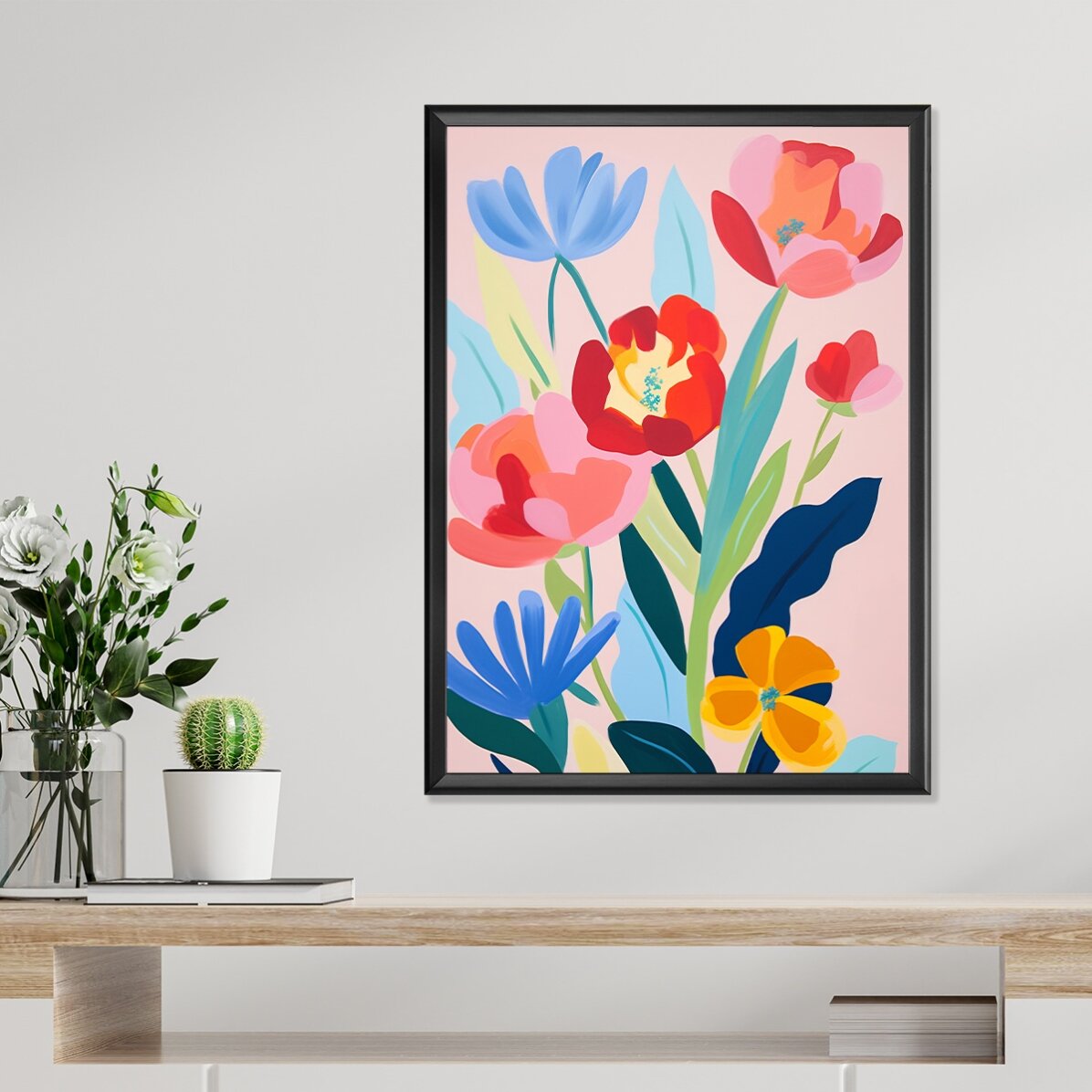 Poster mit einer Illustration von bunten Blumen, gezeichnet 2