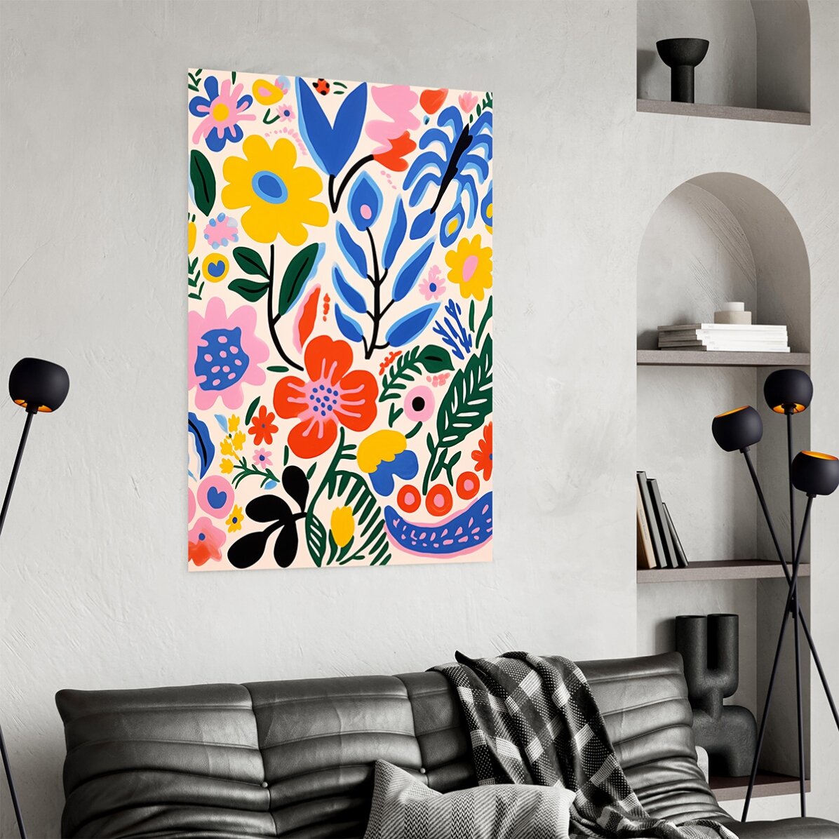 Poster mit Illustration von bunten Blumen, gezeichnet 3