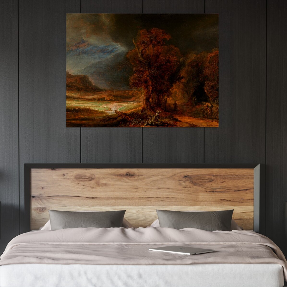Poster im Querformat – Rembrandt van Rijn – Landschaft mit dem barmherzigen Samariter, 1638