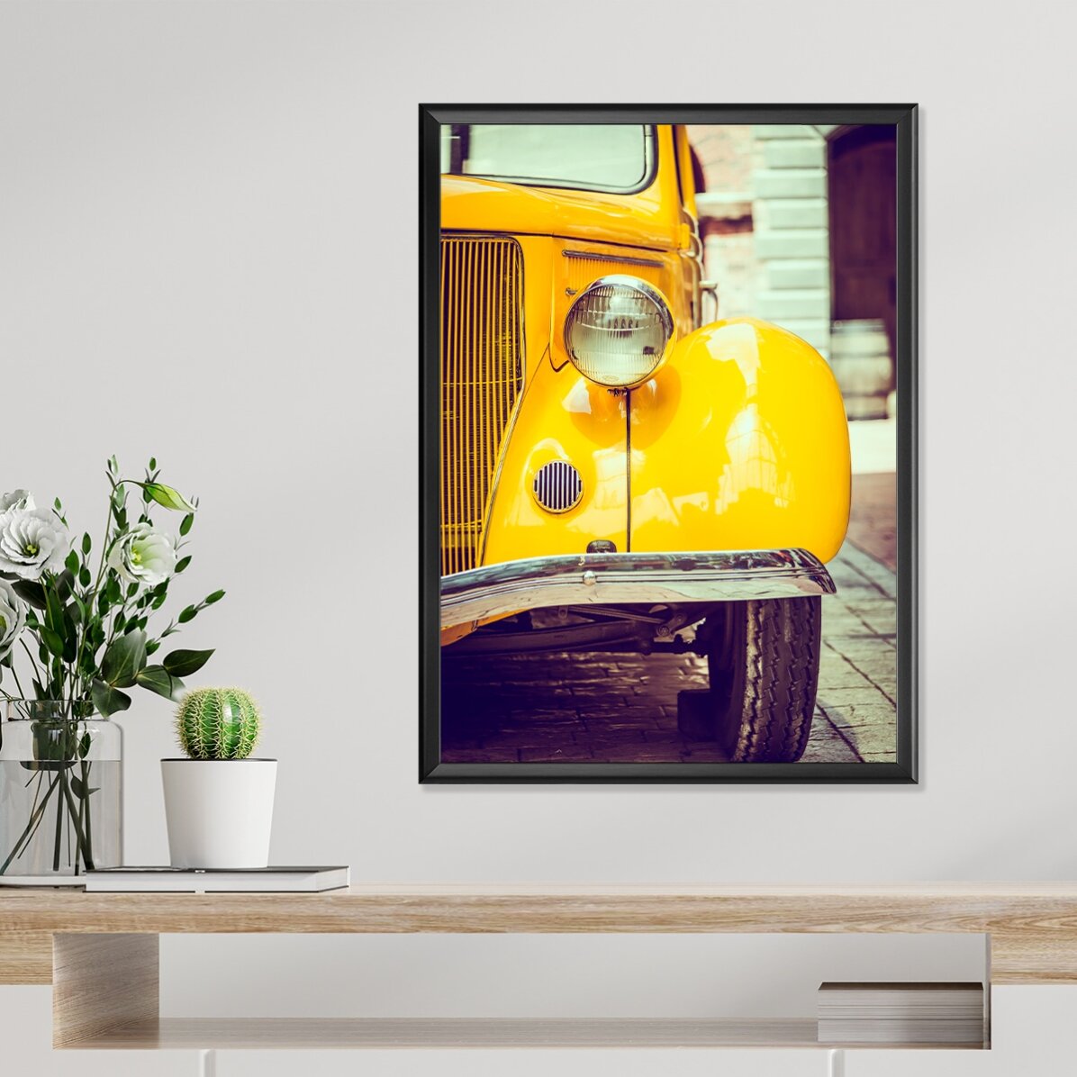 Poster: Gelbes Oldtimer-Auto