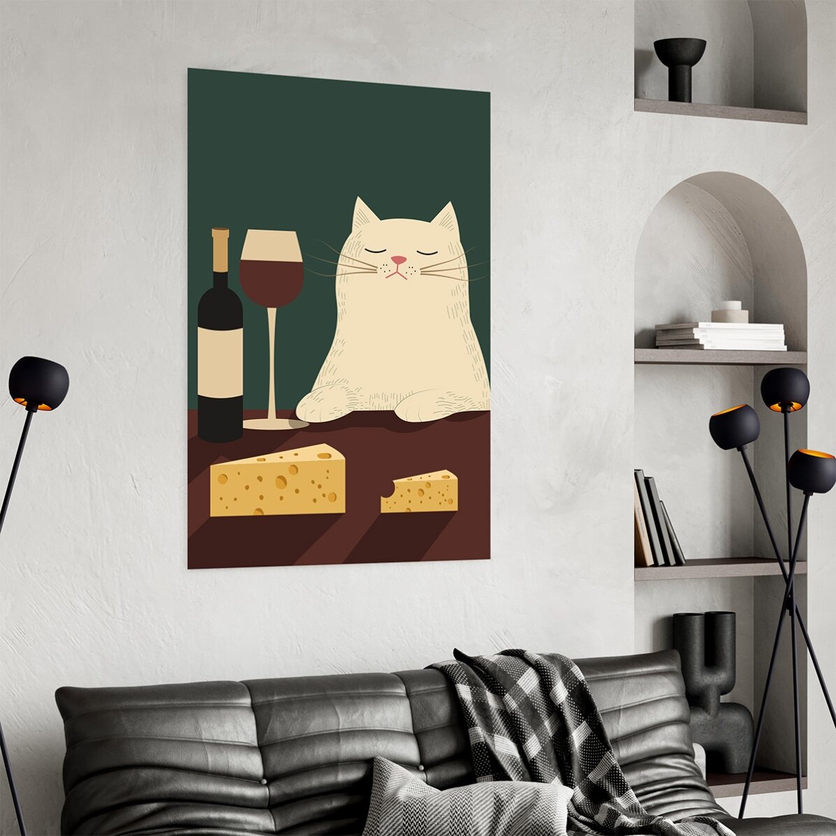 Poster: Katze, Wein und Käse