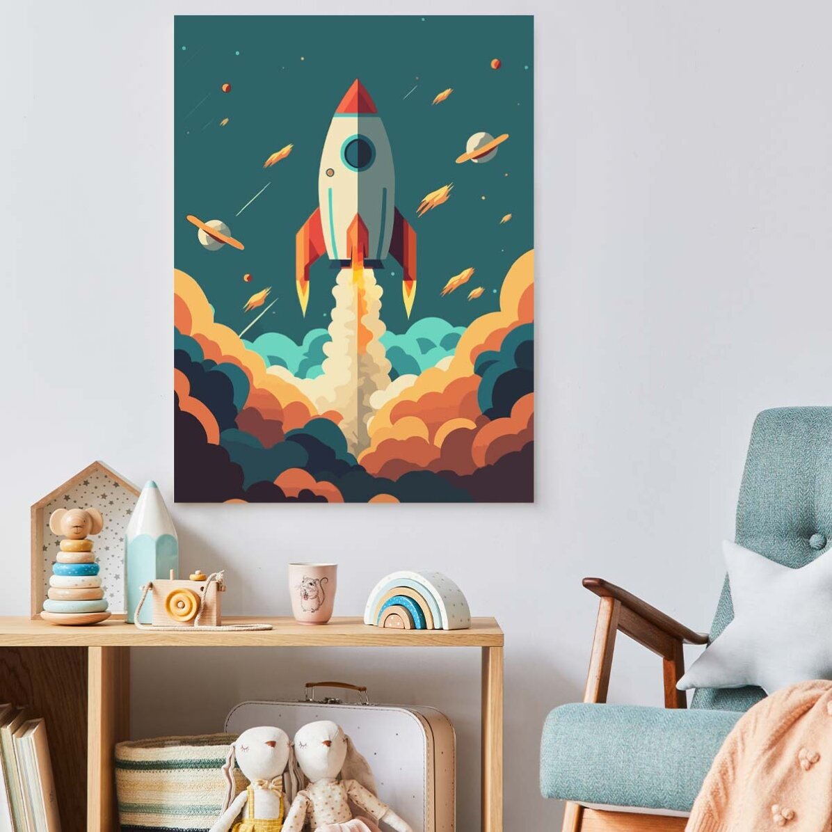 Poster „Rakete im Weltraum“