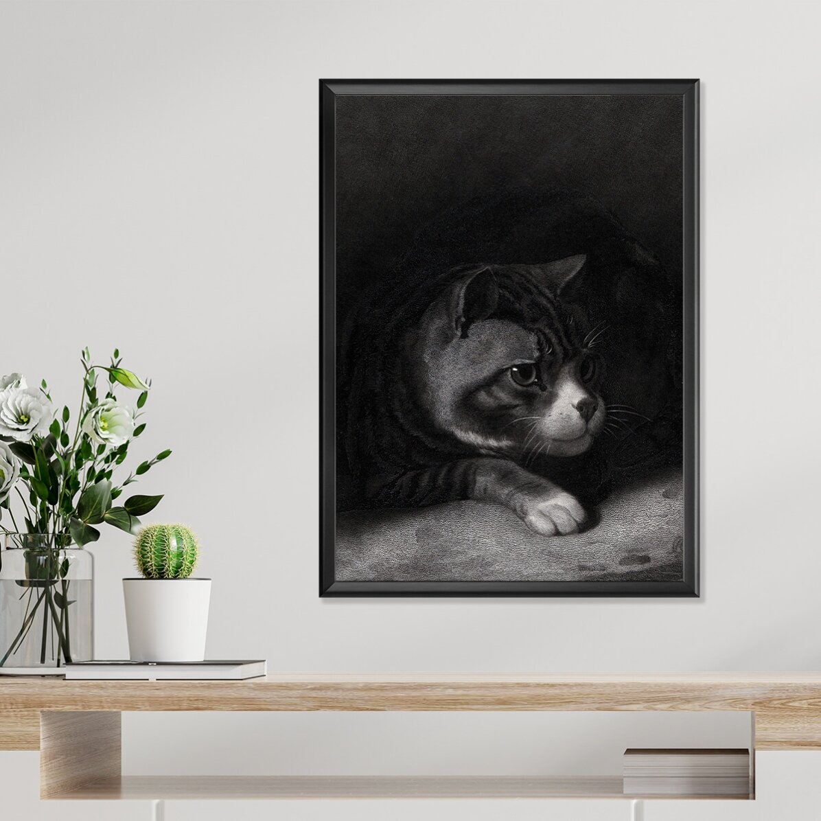 Poster von William Gil, „Die wachsame Katze, die durch die Schatten blickt“, 1855
