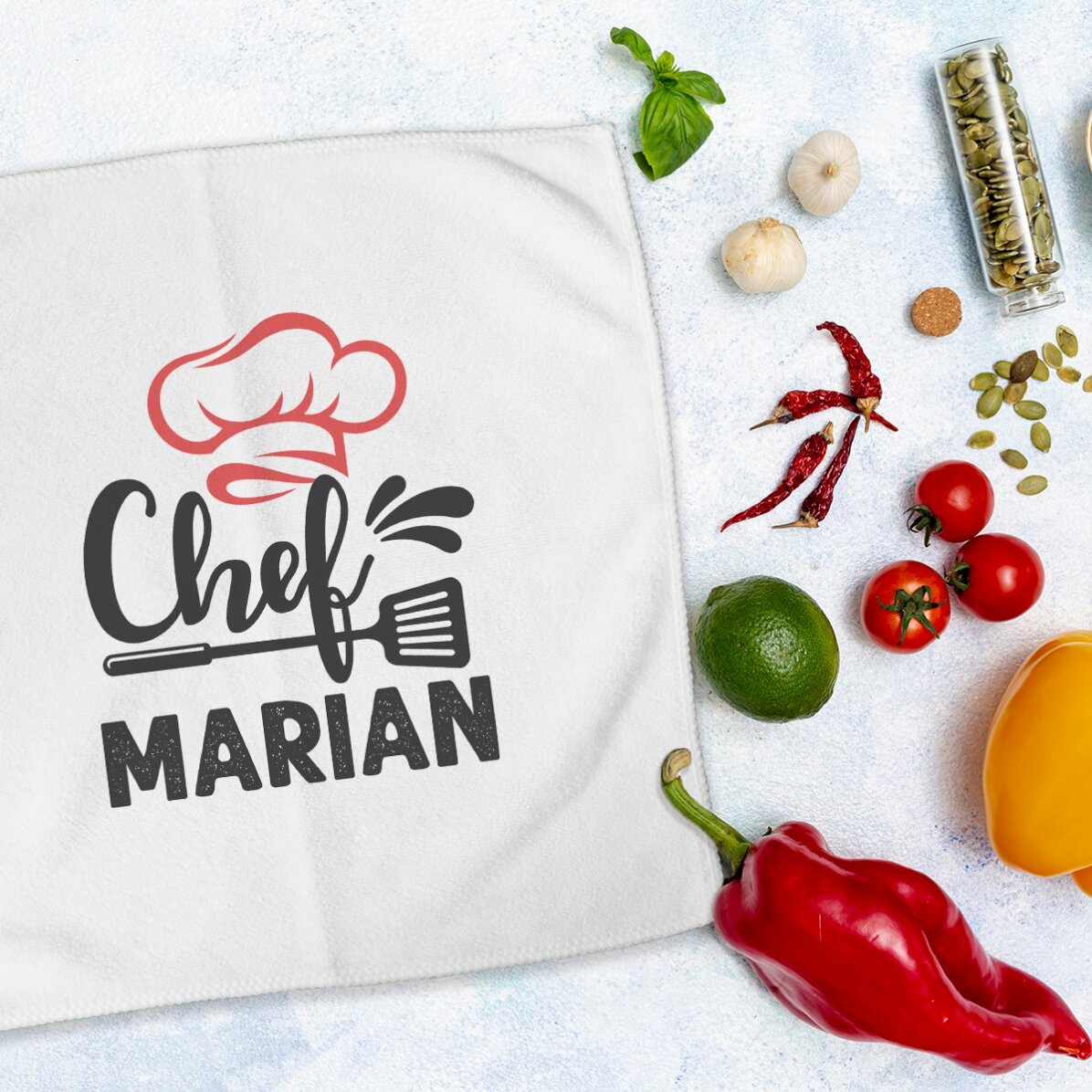 Personalisiertes Handtuch mit Aufdruck – Chef in der Küche