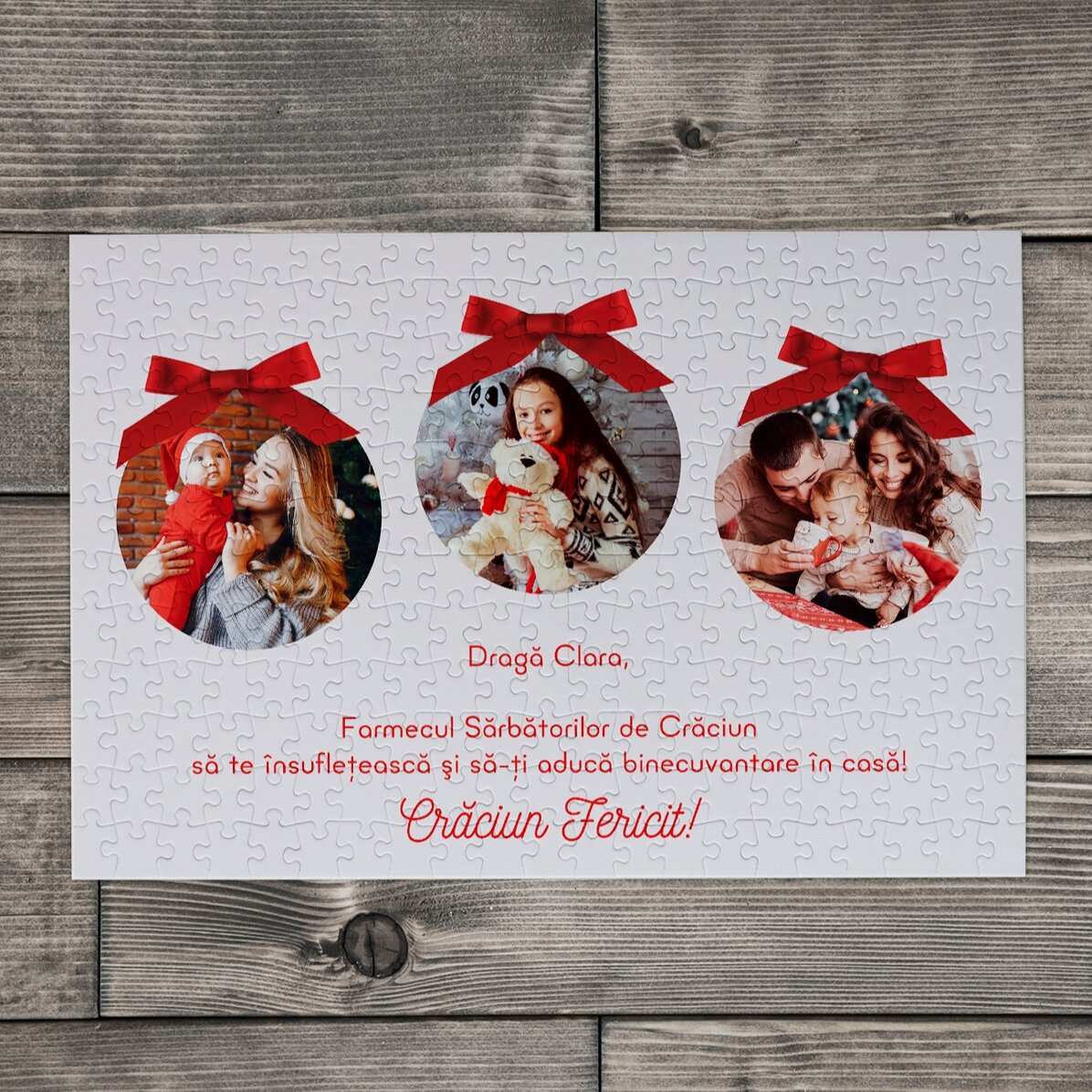 Personalisiertes Puzzle mit 3 Fotos und Text, 36 x 24 cm – Frohe Feiertage