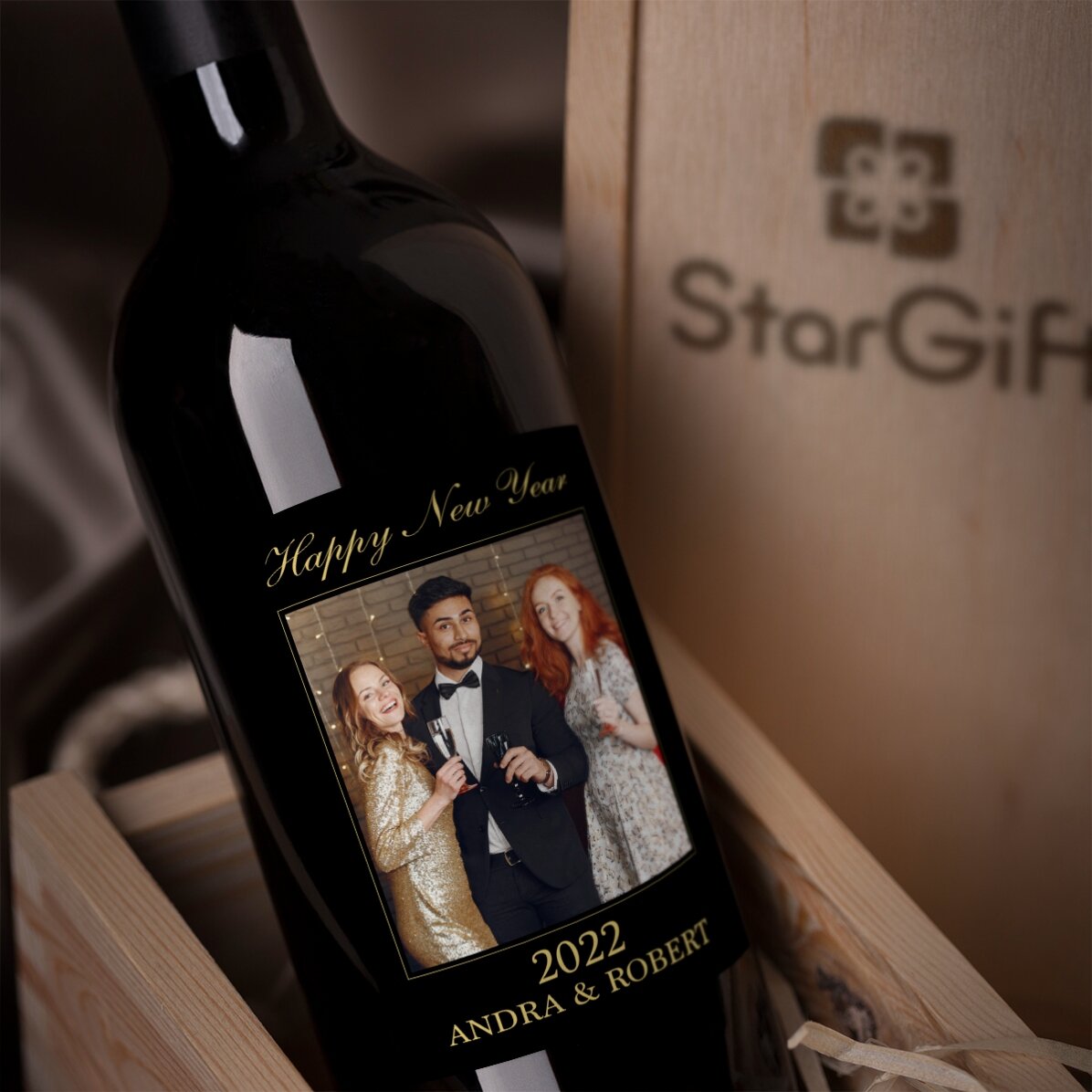 Personalisierter Wein mit Foto und Text – Frohes Neues Jahr