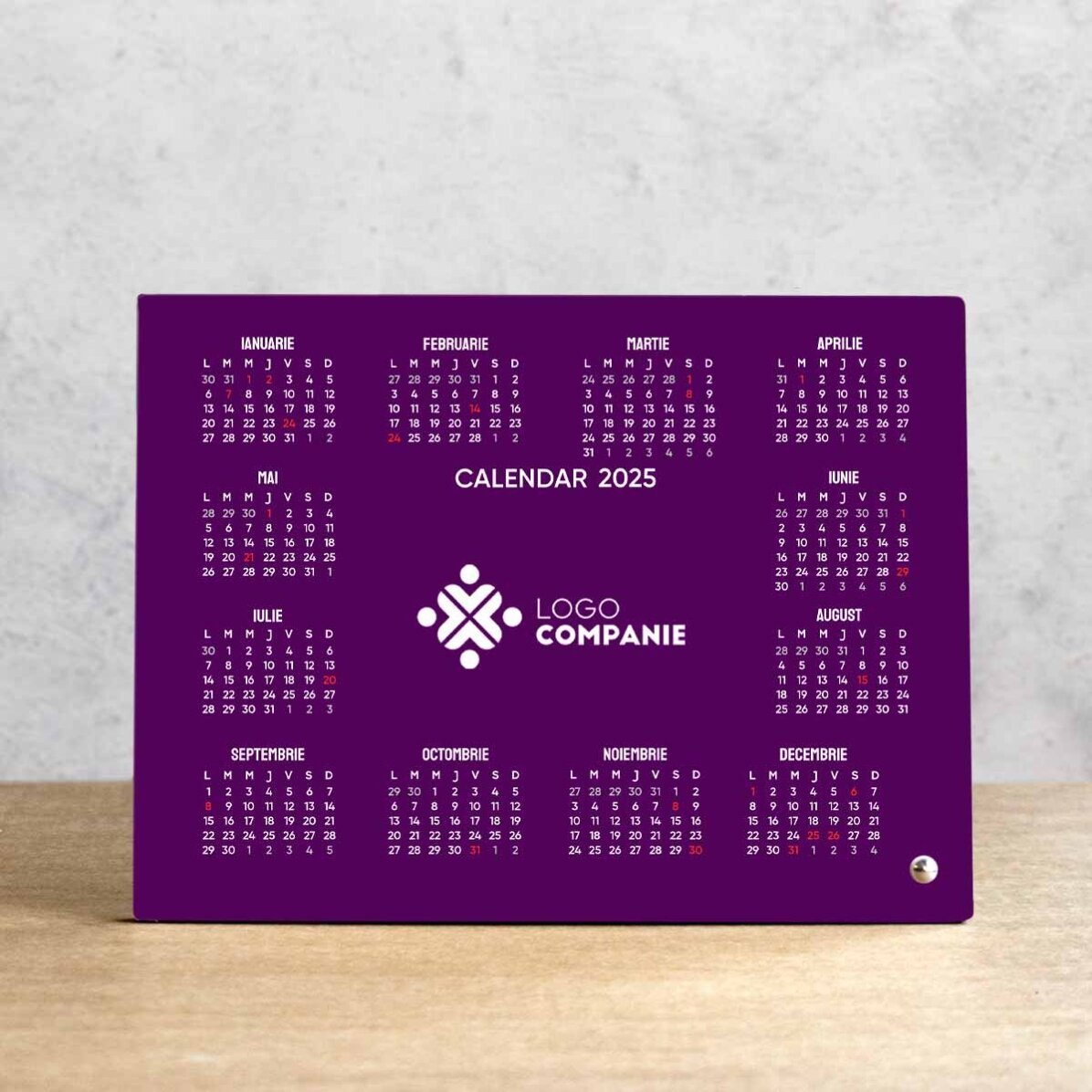 Personalisierter Fotorahmen für den Schreibtisch mit Logo und Kalender