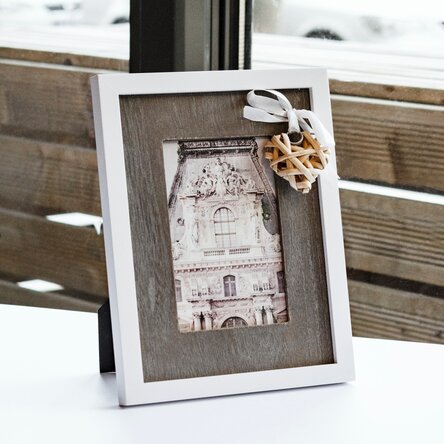 Fotorahmen mit Schleife und Herz aus Holz, 18,5 x 23,5 cm