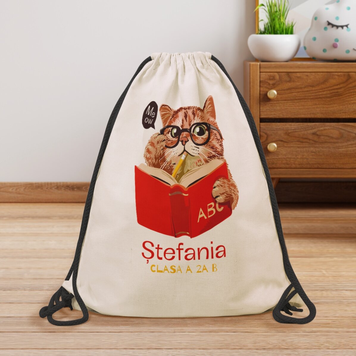 Rucksack mit Namensaufdruck – Meow