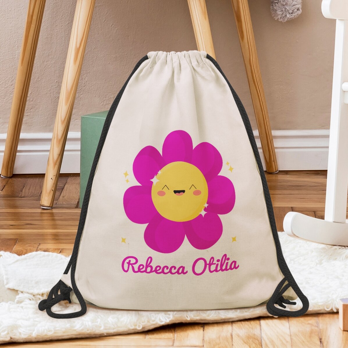 Personalisierter Rucksack mit Namen – Modell „Bunte Blume“