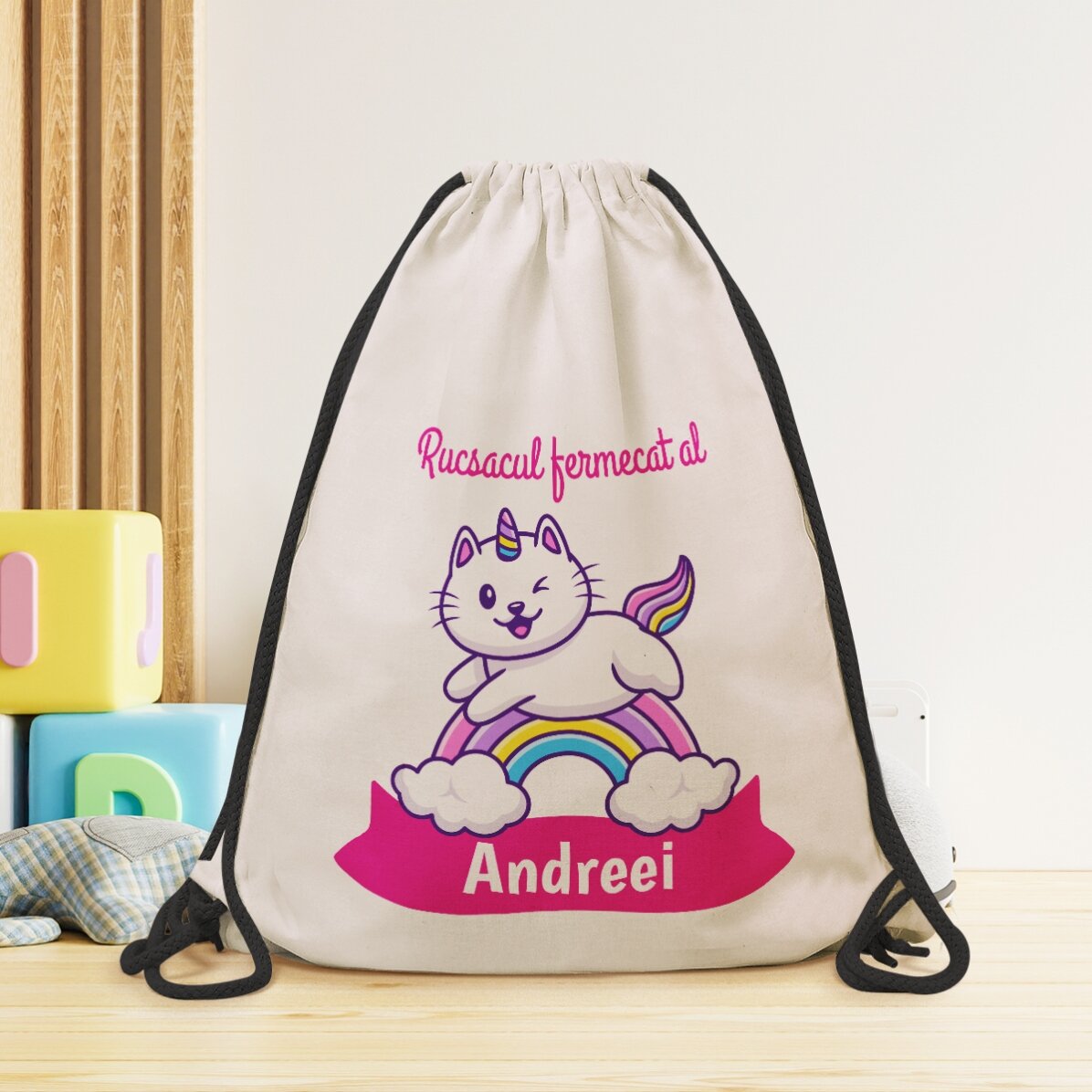 Personalisierter Rucksack mit Namen – Einhornkatze