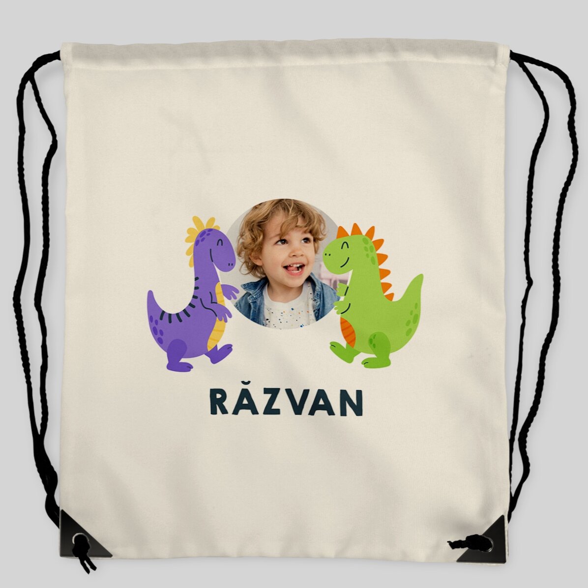Personalisierter Rucksack mit Foto und Text – Happy Dinosaurs