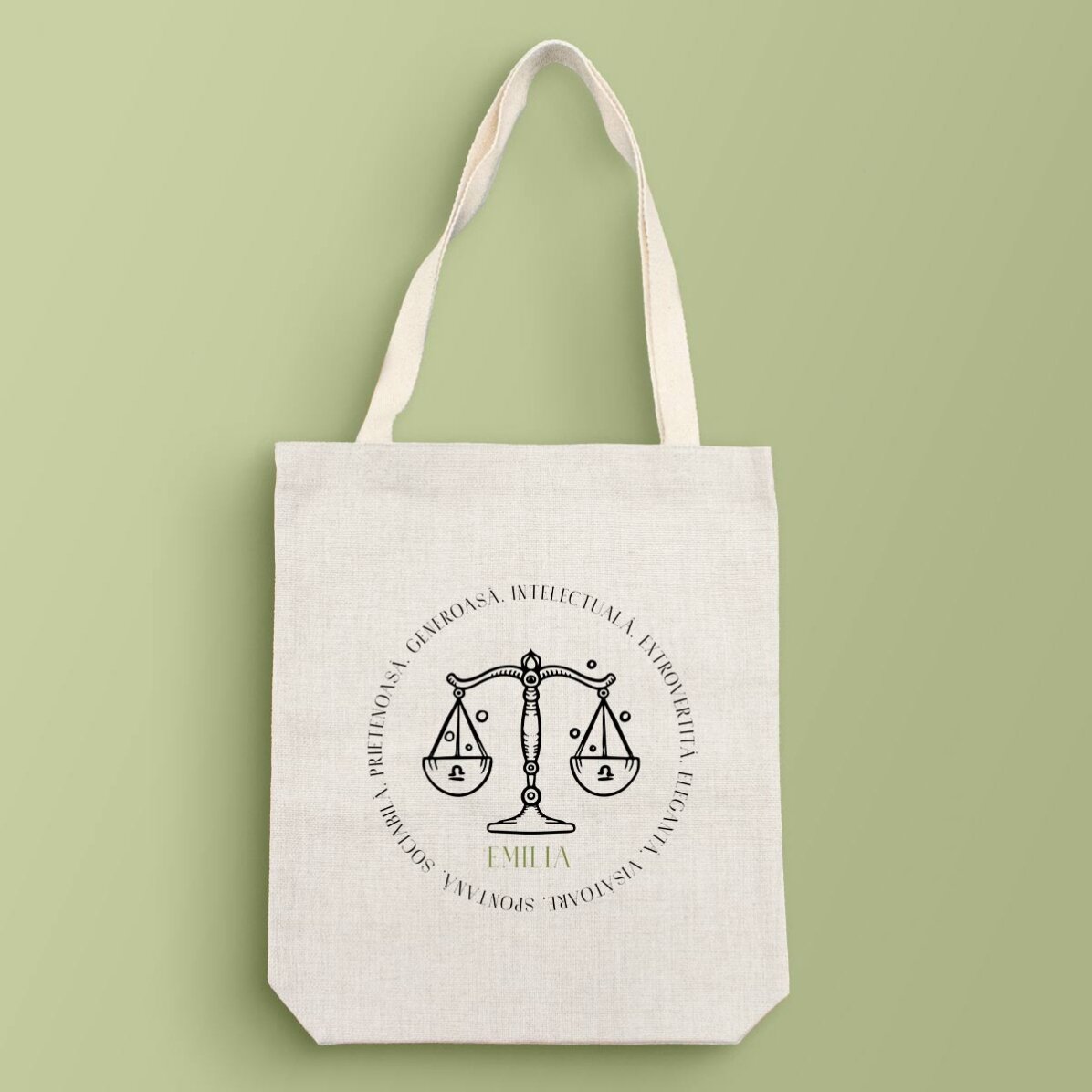 Personalisierte Tasche mit Text – Sternzeichen Waage